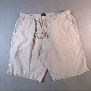 H & M Men's Linen Shorts Relaxed Fit Size 34R Beige Elastic Waist Drawstring